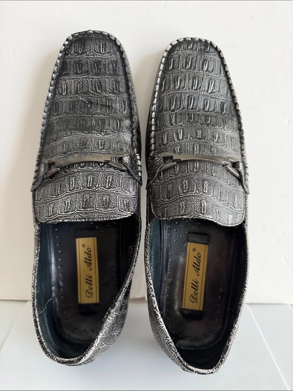 Delli Aldo Men's Black Croc-Embossed Leather Loafers Size 10.5 # M3 19057